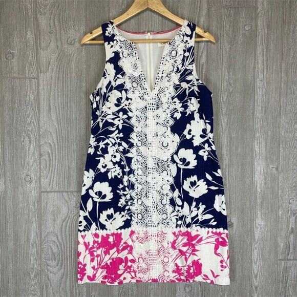 Eliza J Floral Embroidered Lace Trim V-Neck Sleeveless Sheath Dress | Size 4 - Picture 2 of 14